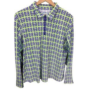 IBKUL Womens Size XXL Greek Key Print 1/4 Zip Sun Shirt Golf Tennis Pickleball
